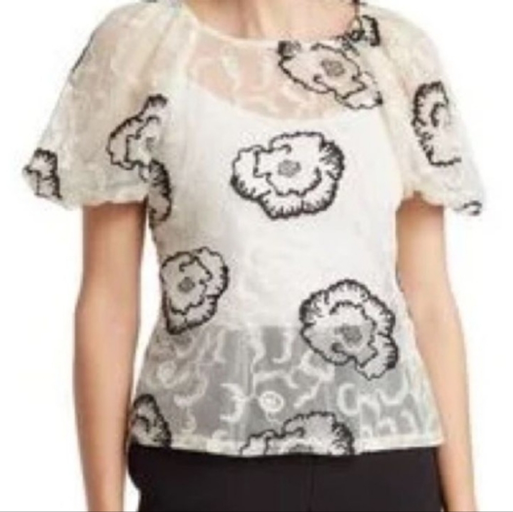 NWT Laundry by Shelli Segal Women's Floral Lace Top With Opening In Back